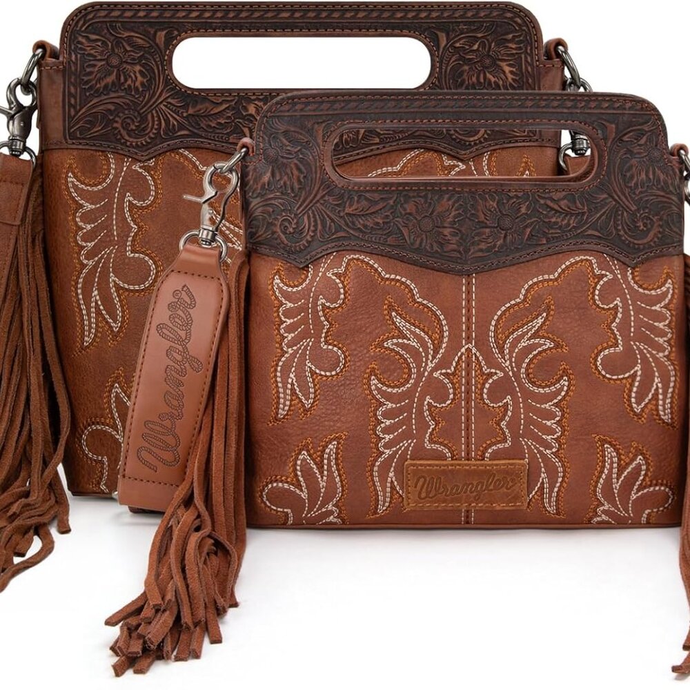 Wrangler Crossbody Bags for Women Western Fringe Top Handle Handbags Embroidered - Picture 6 of 7